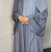 Elegant umbrella-style abaya embellished with matching hijab