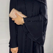 Elegant umbrella-style abaya embellished with matching hijab