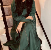 Elegant umbrella-style abaya embellished with matching hijab