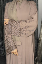 The Royal Lattice Abaya – Hand-Beaded Mink Emirati Occasion Wear