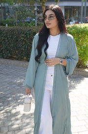 3-Piece Set - Modest sage green abaya with inner dress and scarf