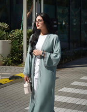 3-Piece Set - Modest sage green abaya with inner dress and scarf