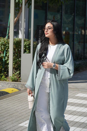 3-Piece Set - Modest sage green abaya with inner dress and scarf