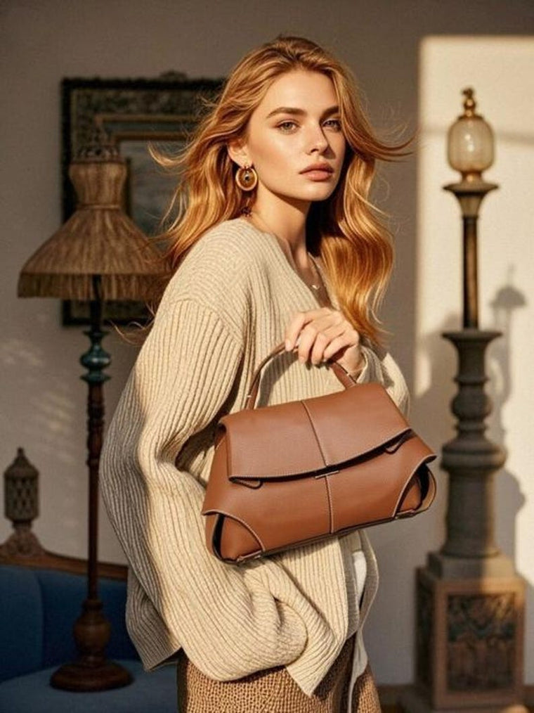 Women's genuine cowhide leather shoulder and crossbody handbag