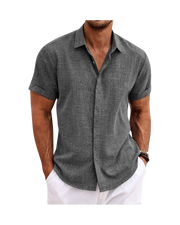 Men's Linen Shirts Short Sleeve Casual Shirts Button Down Shirt