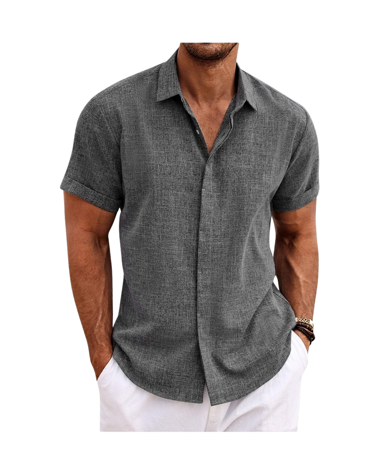 Men's Linen Shirts Short Sleeve Casual Shirts Button Down Shirt