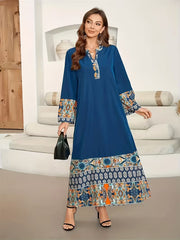 Bohemian Print Kaftan Abaya - Luxe Patterned Jalabiya
