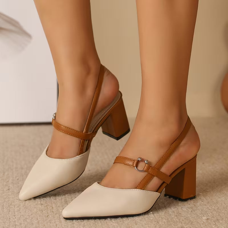 Ladies' Open-toe Half-slipper with High Heels for Outdoor Wear