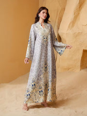 Shimmering Stand-Collar Abaya – Elegant 4-Way Stretch Long Robe
