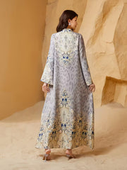 Shimmering Stand-Collar Abaya – Elegant 4-Way Stretch Long Robe