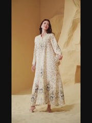 Shimmering Stand-Collar Abaya – Elegant 4-Way Stretch Long Robe