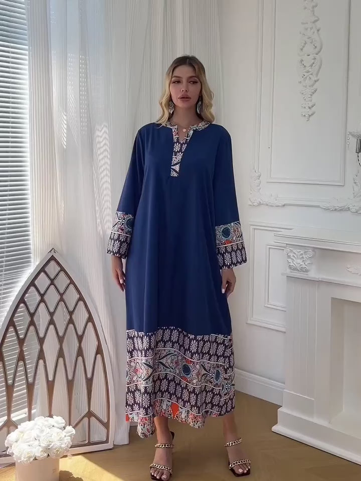 Bohemian Print Kaftan Abaya - Luxe Patterned Jalabiya