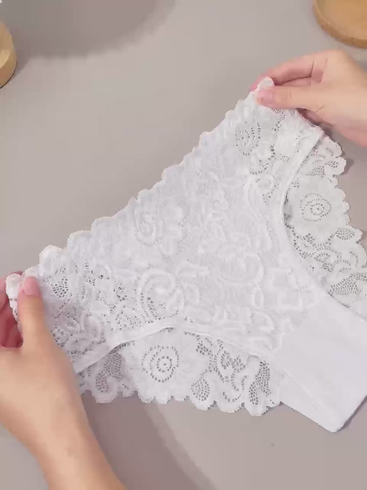 3-Pack Scalloped Lace Trim Sexy Floral Lace Panties Lace Patchwork