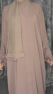 The Royal Lattice Abaya – Hand-Beaded Mink Emirati Occasion Wear