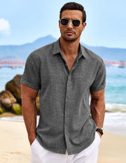 Men's Linen Shirts Short Sleeve Casual Shirts Button Down Shirt