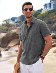 Men's Linen Shirts Short Sleeve Casual Shirts Button Down Shirt