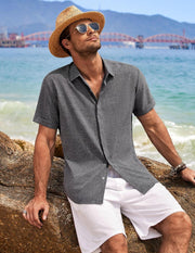 Men's Linen Shirts Short Sleeve Casual Shirts Button Down Shirt