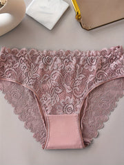 3-Pack Scalloped Lace Trim Sexy Floral Lace Panties Lace Patchwork