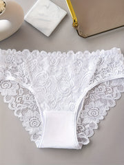 3-Pack Scalloped Lace Trim Sexy Floral Lace Panties Lace Patchwork